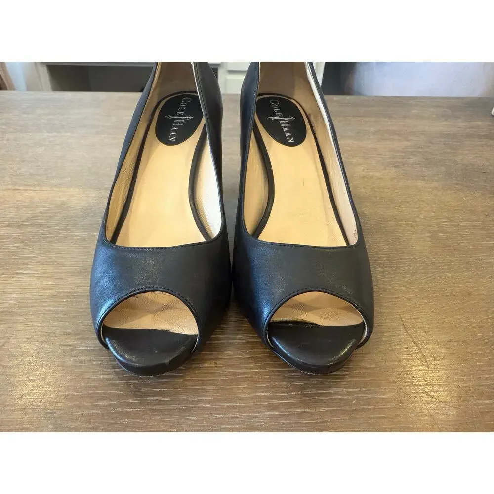 COLE HAAN Black Leather Open Toe Pump Heels Women size 6